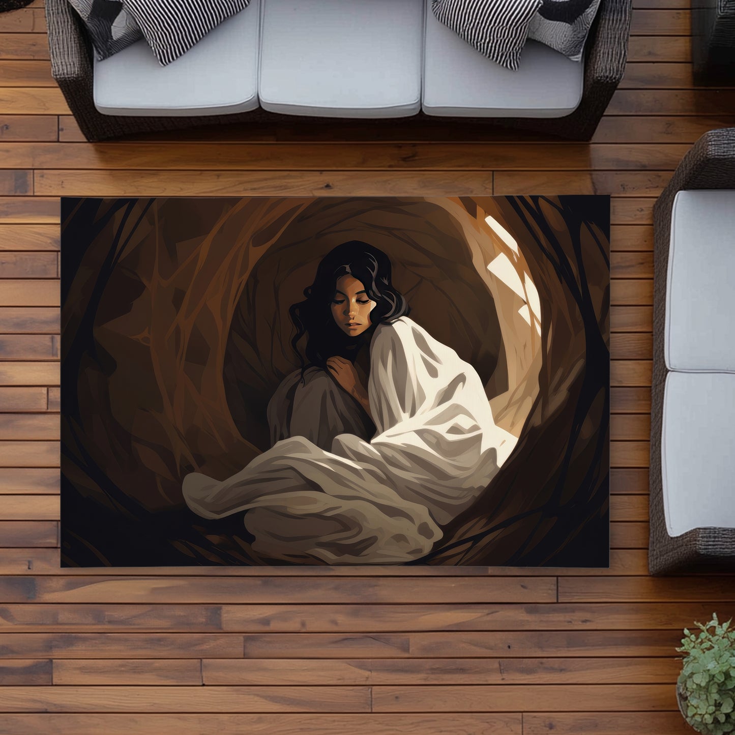 Warm embrace - Beige Outdoor Area Rug for Home Decor