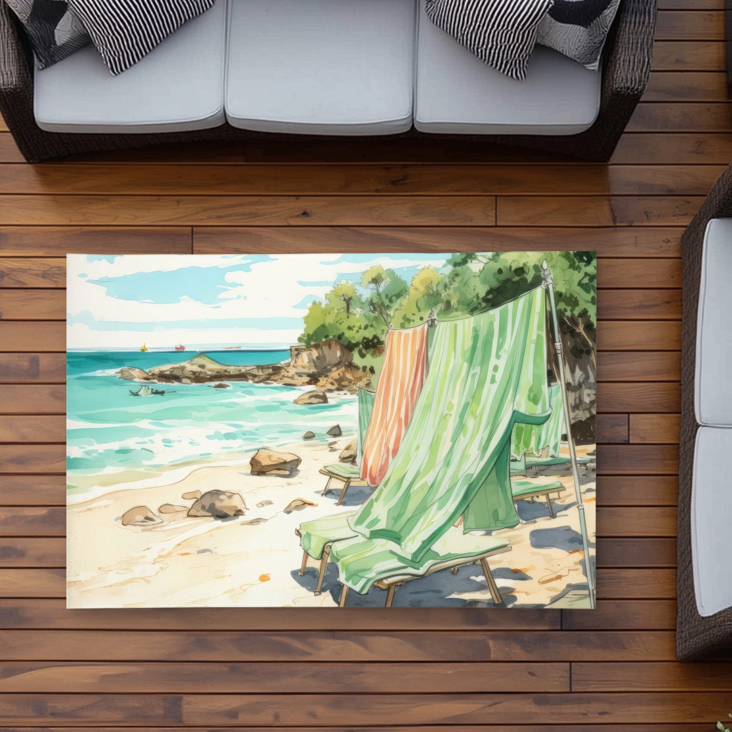 Tapis d'extérieur calme pour la plage | Solution de décoration élégante