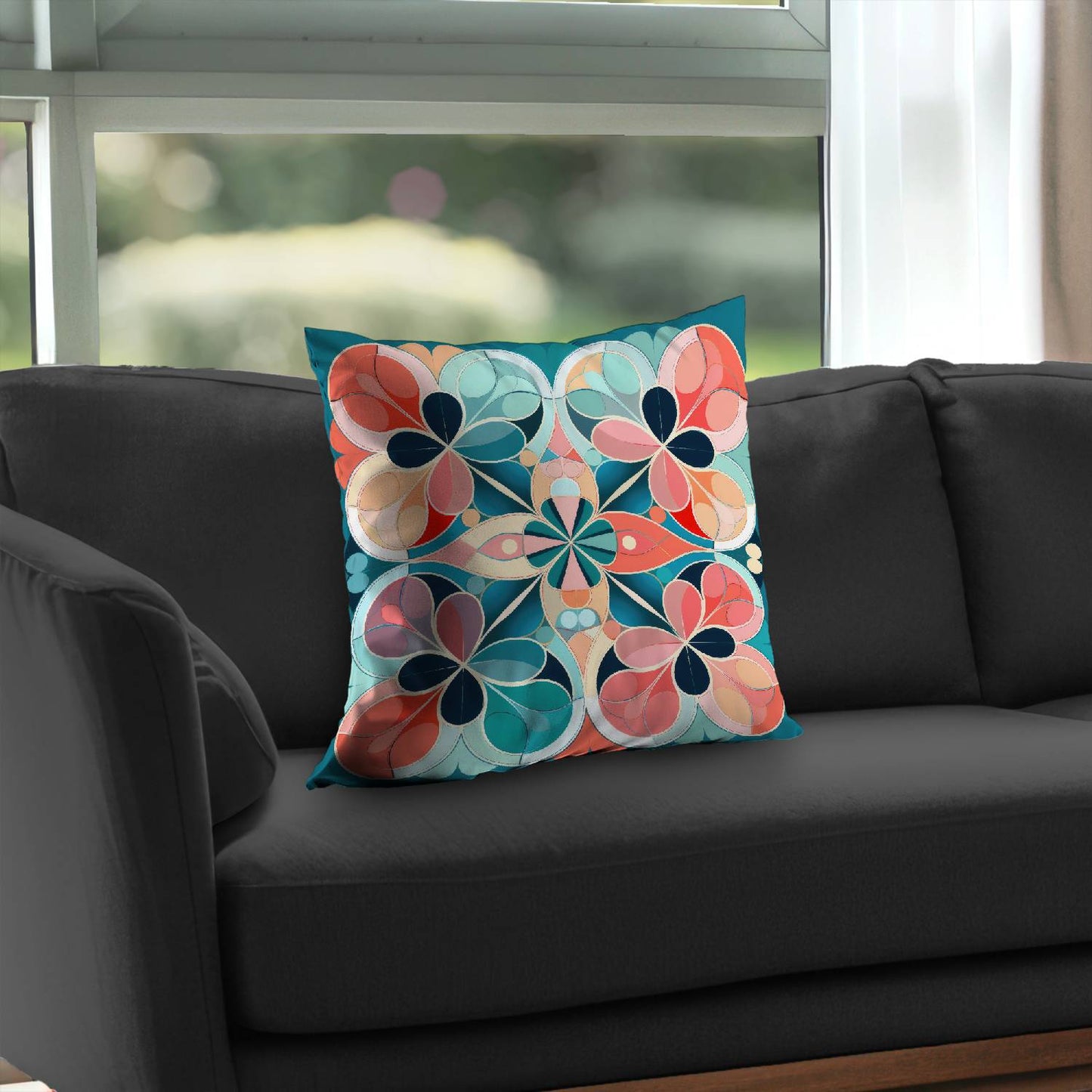 Coussin décoratif Mandala en sergé de polyester - Accessoire de décoration unique pour la maison