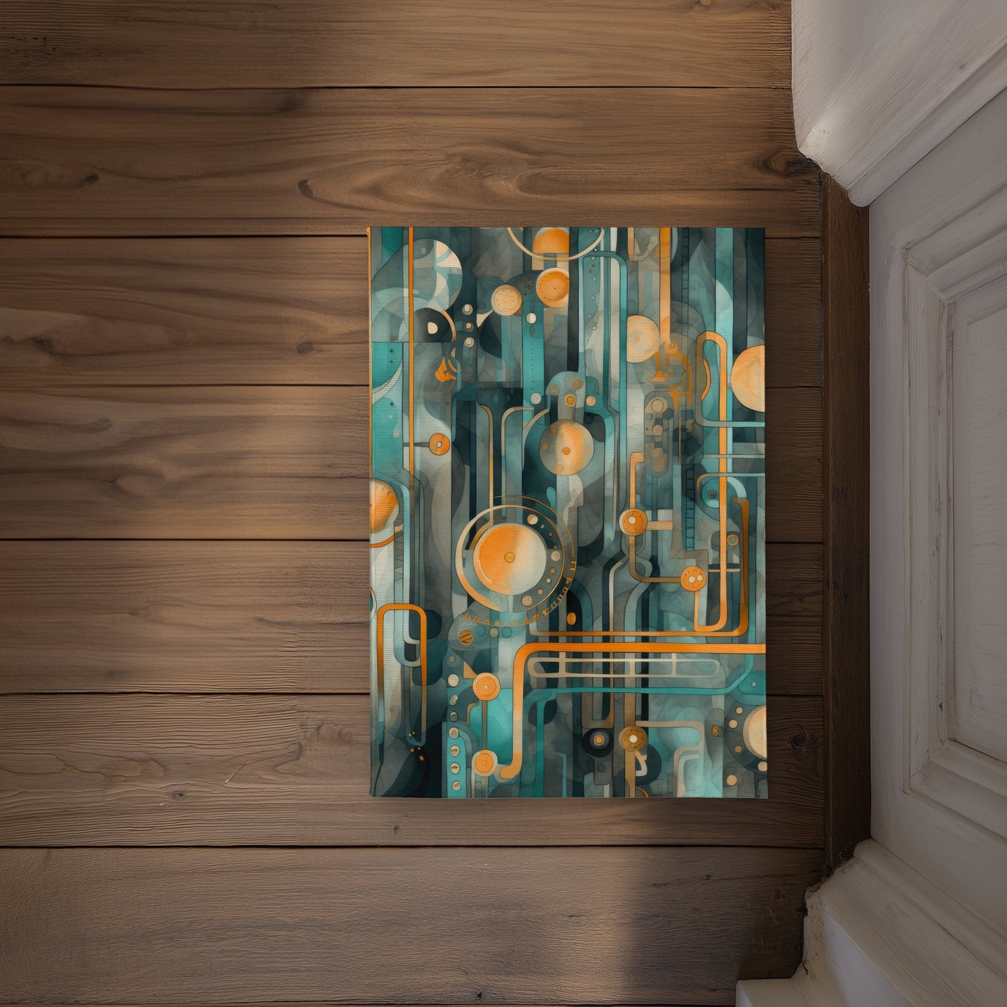 Astrological Machinery Turquoise Indoor Outdoor Door Mat -