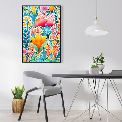 Flowing Flowers - Orange Framed Canvas for Home Decor