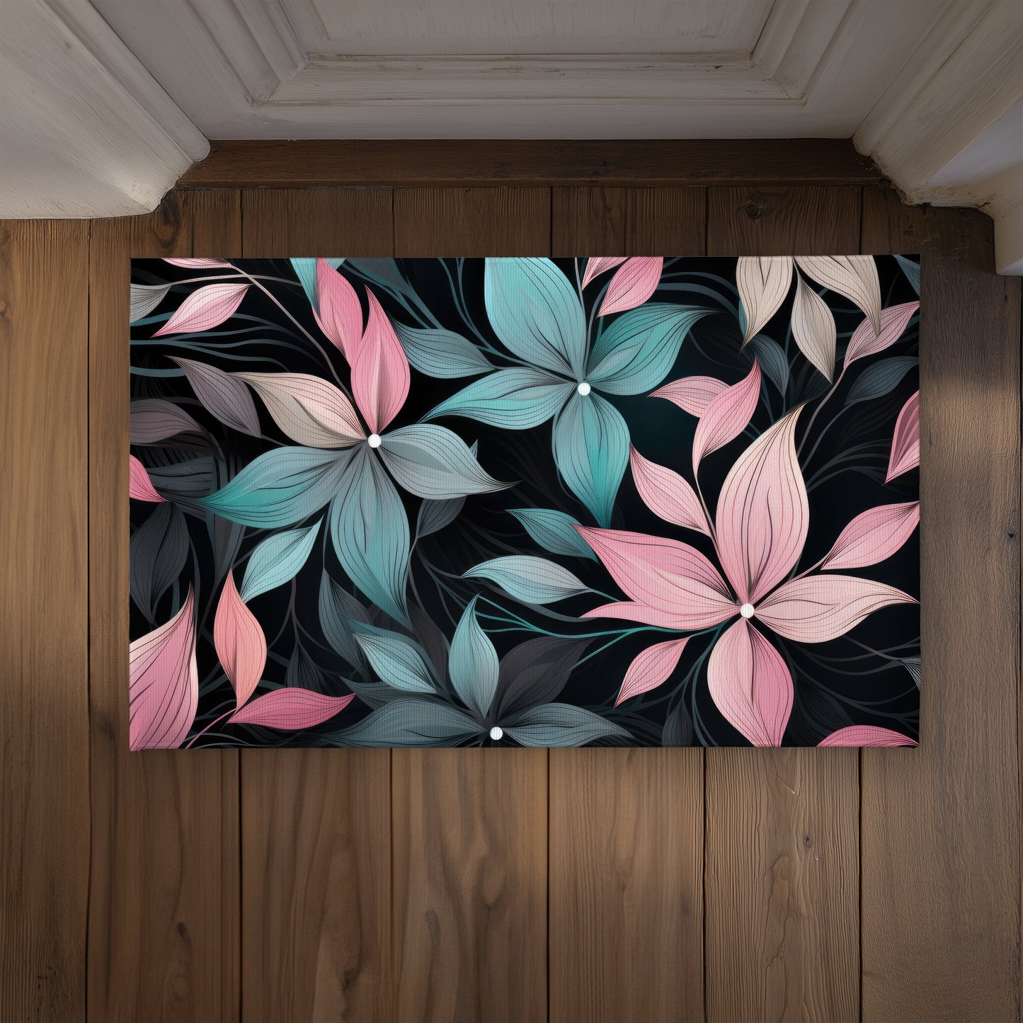 Desaturated Flowers Turquoise Door Mat | Indoor Outdoor