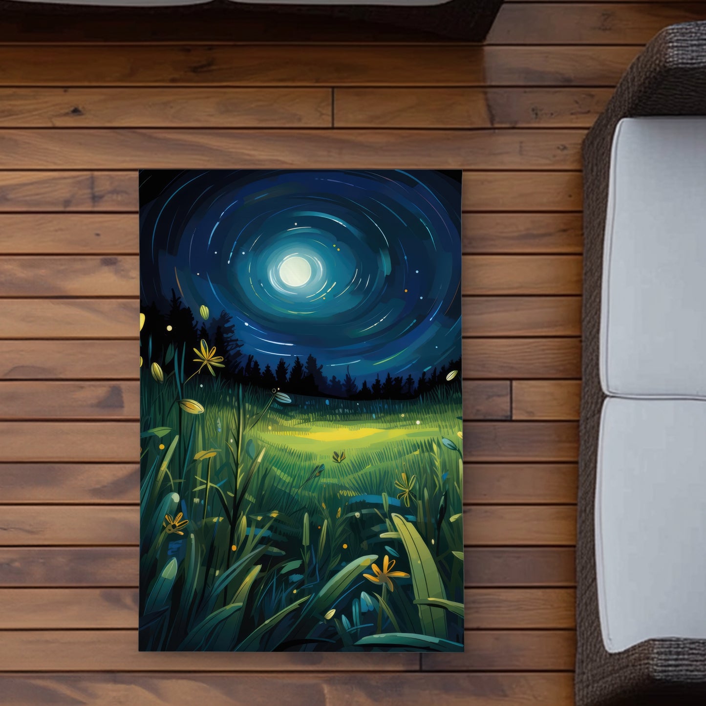 Between grass blades - Blue outdoor area rug for home decor