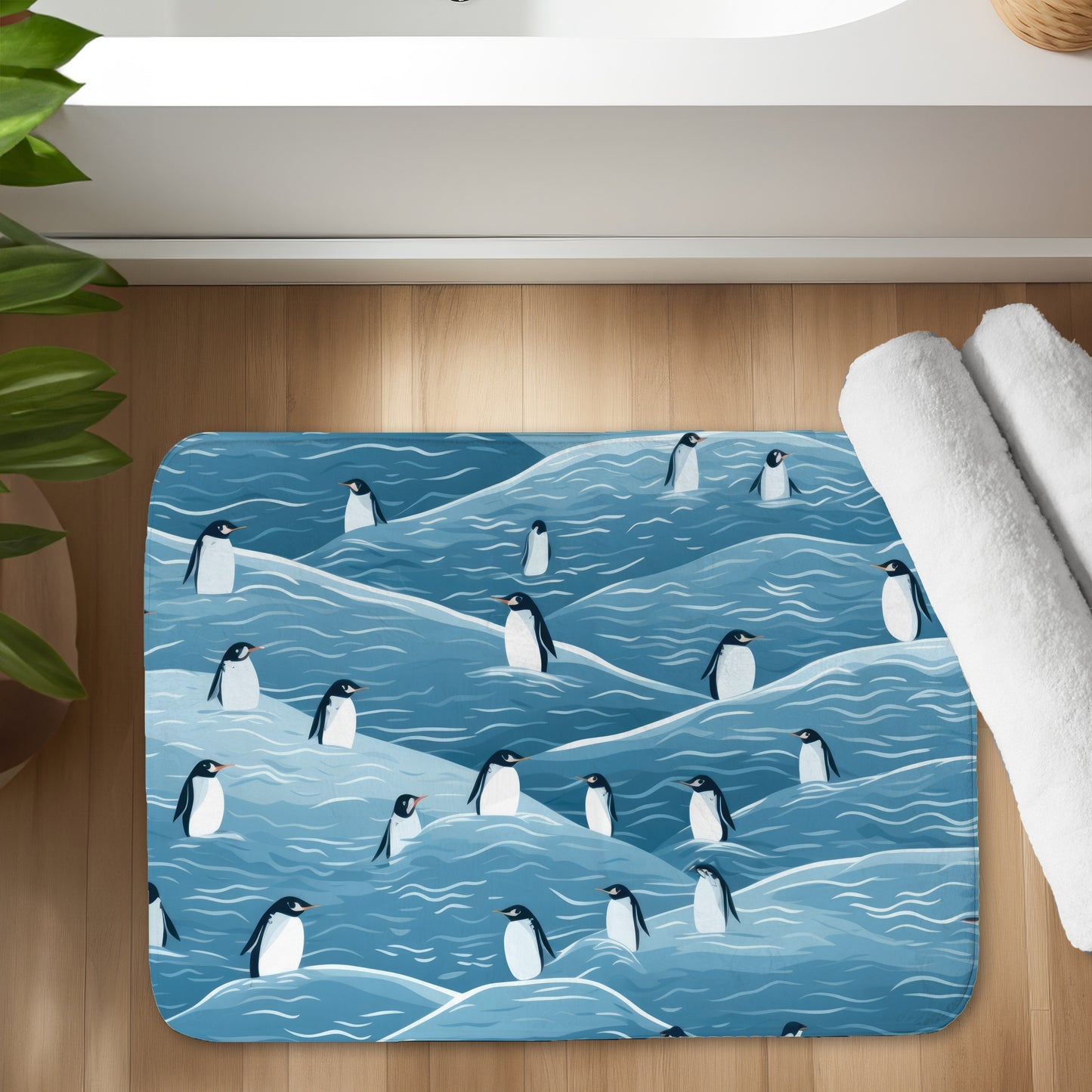 Penguins Wandering White Bath Mat for Home Decor | Cozy Style