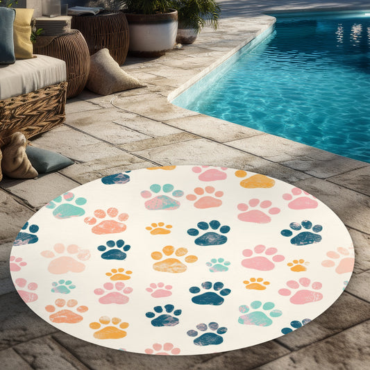 Tapis rond d'extérieur motif pattes mignonnes | Accent de décoration élégant pour la maison