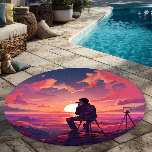 The Observer - Black Round Outdoor Area Rug for Home Decor