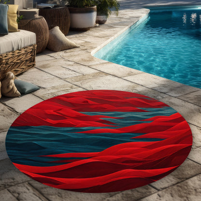Tapis d'extérieur rond Mer Rouge | Accent de décoration élégant