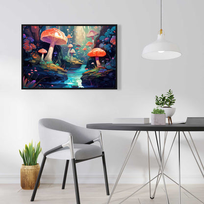 Whimsical Forest - Red Framed Canvas for Home Decor