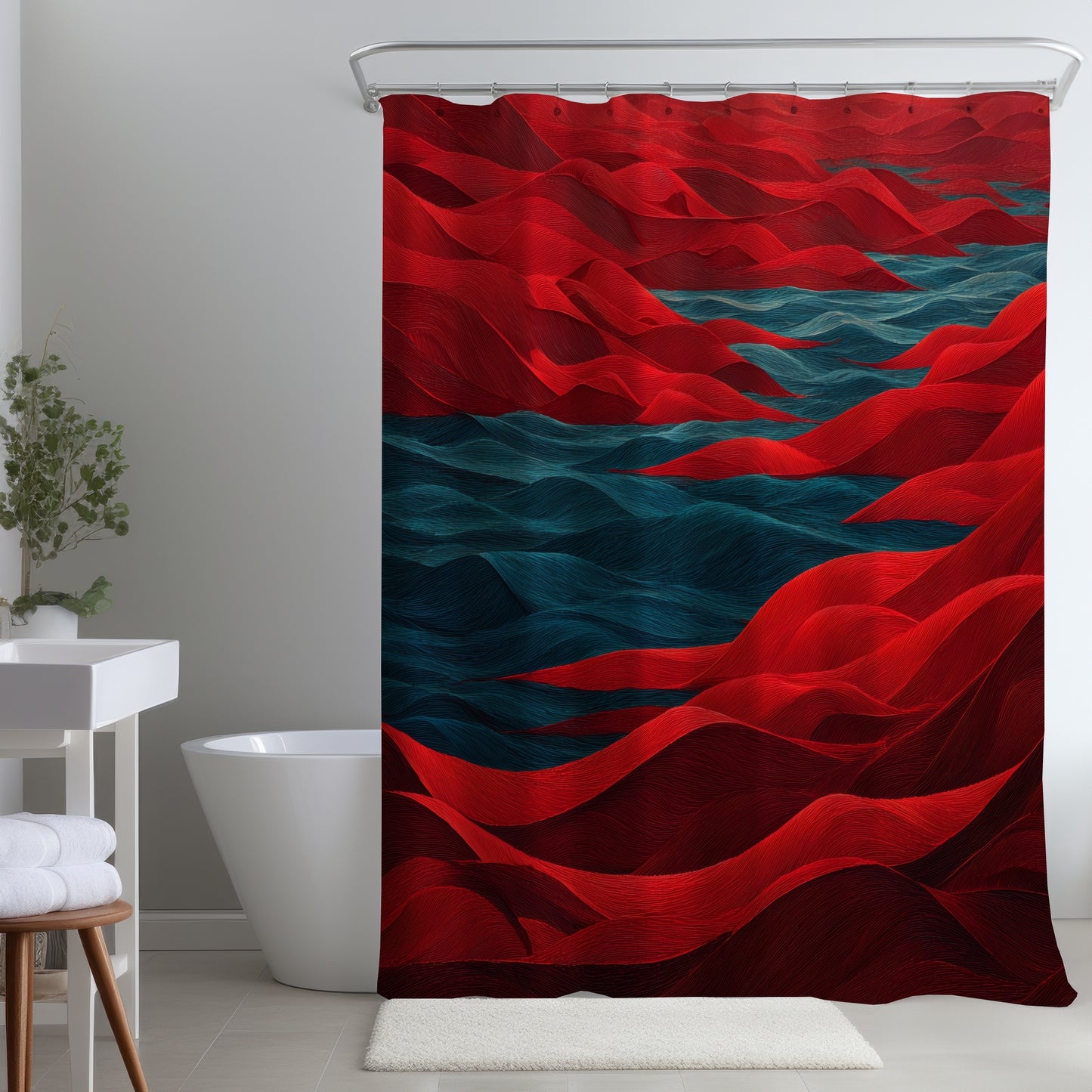 Rideau de douche Mer Rouge – Décoration intérieure élégante pour salles de bain