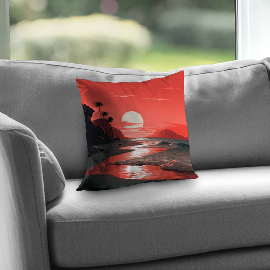 Blood Sun Poly Twill Throw Pillow - Stylish Home Decor
