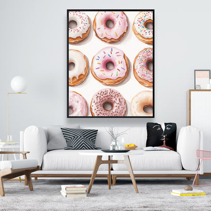 Donuts Beige Framed Canvas - Stylish Home Decor Piece