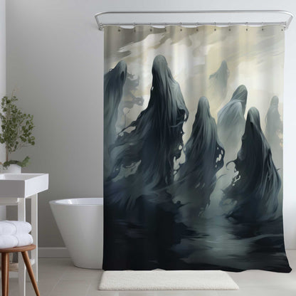 Rideau de douche blanc « Terres maudites » | Accessoire de décoration unique pour la maison