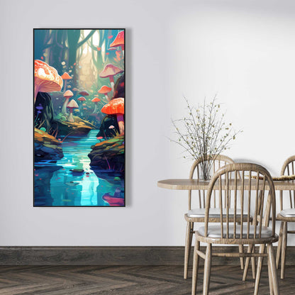 Whimsical Forest - Red Framed Canvas for Home Decor