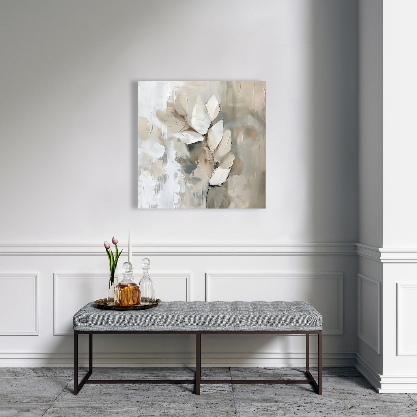 Leaf Beige Canvas - Elegant Home Decor Accent | Stylish Art