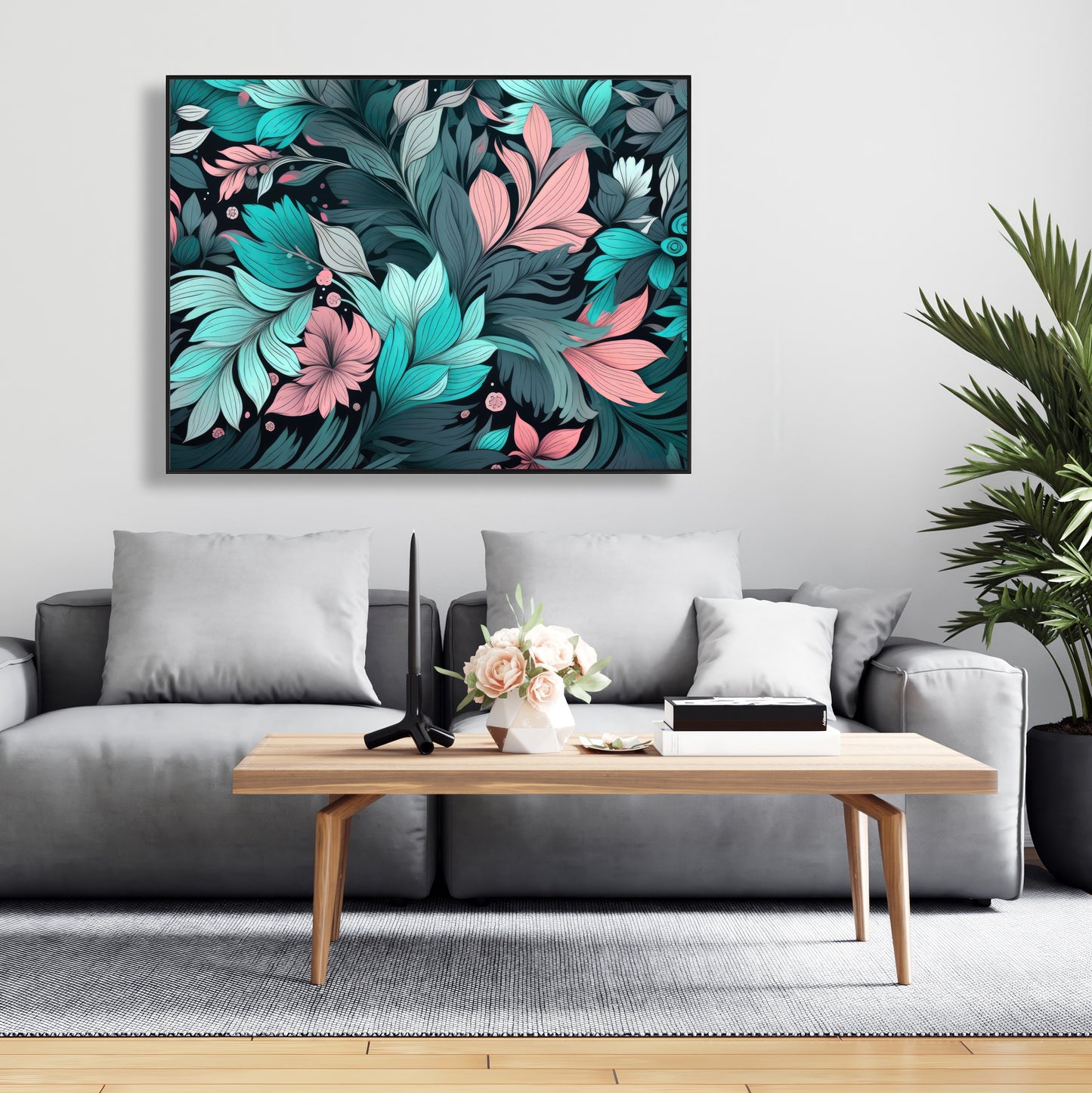 Neon leaves - 36"x36" Framed canvas