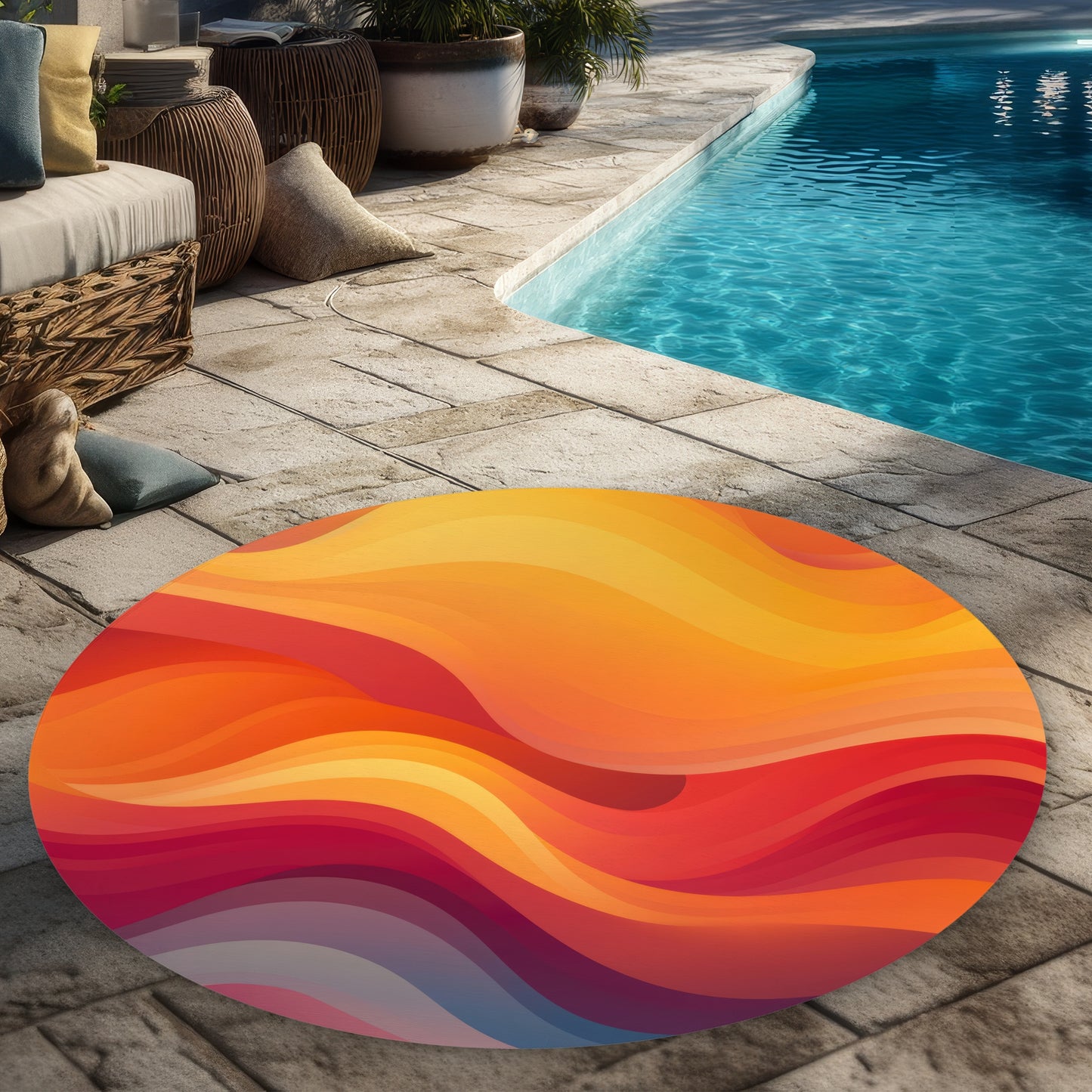 Sunlit Fog Red Round Outdoor Area Rug for Home Decor