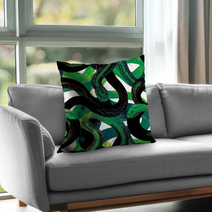 Emerald Coil Dance Poly Twill Throw Pillow | Home Decor