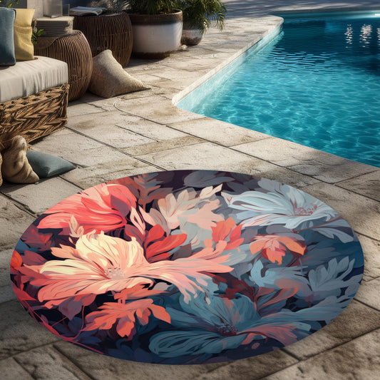 Silent charm - Turquoise 5' Round Outdoor Area Rug for Home Decor