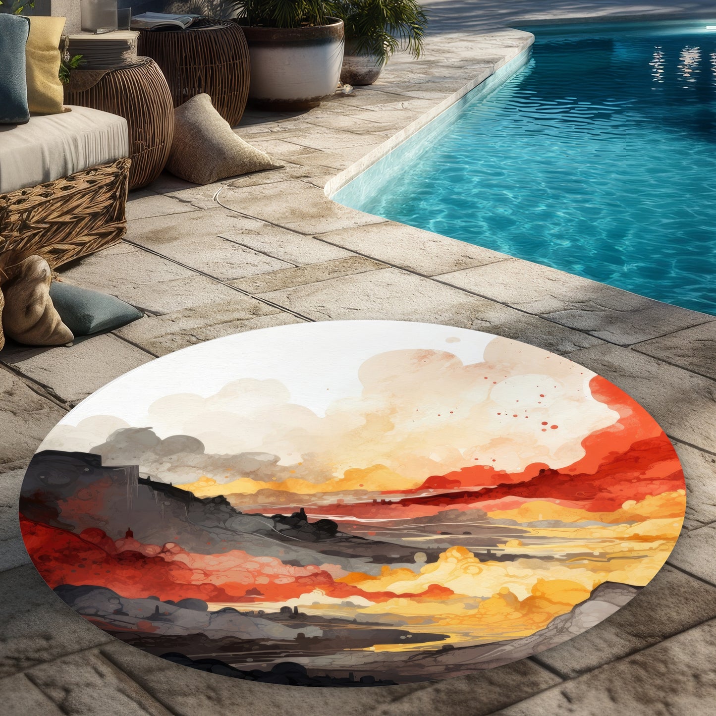 Tapis de sol rond d'extérieur Scolding Land | Décoration intérieure élégante
