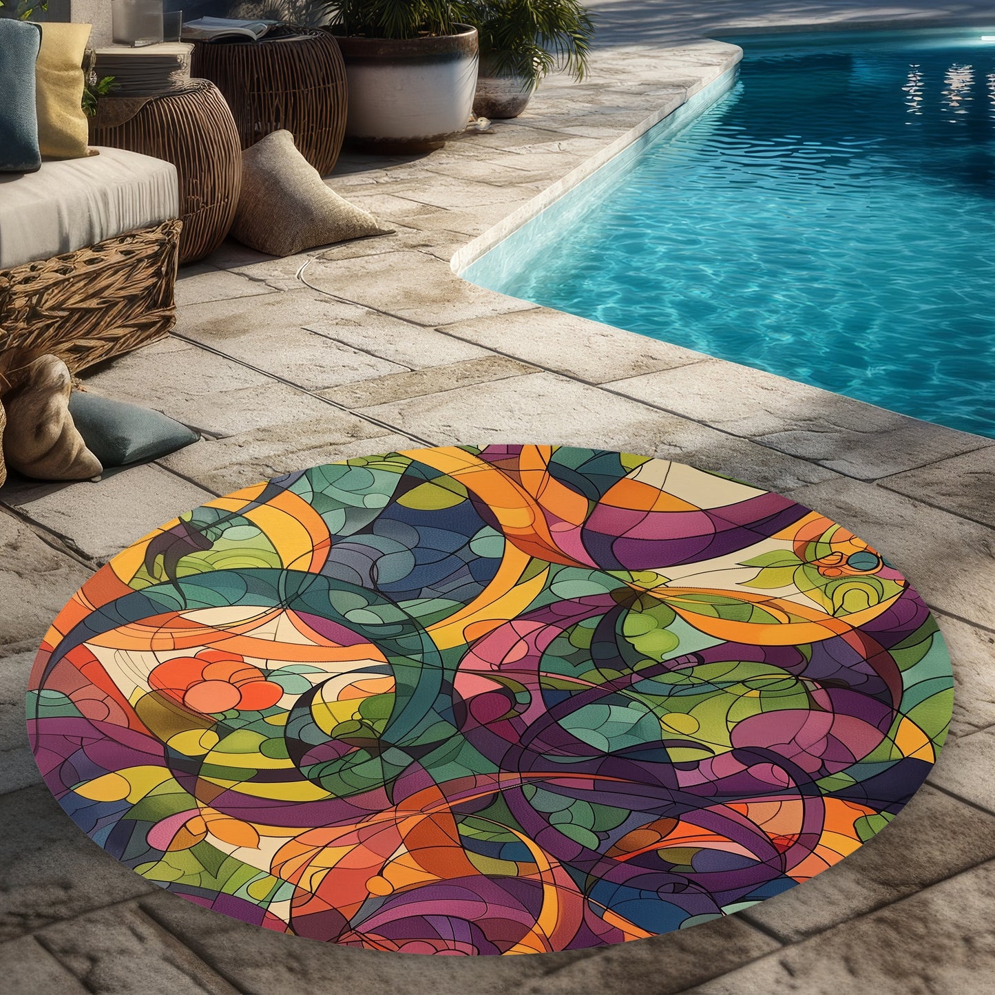 Tapis d'extérieur rond Converge – Accent de décoration élégant pour la maison