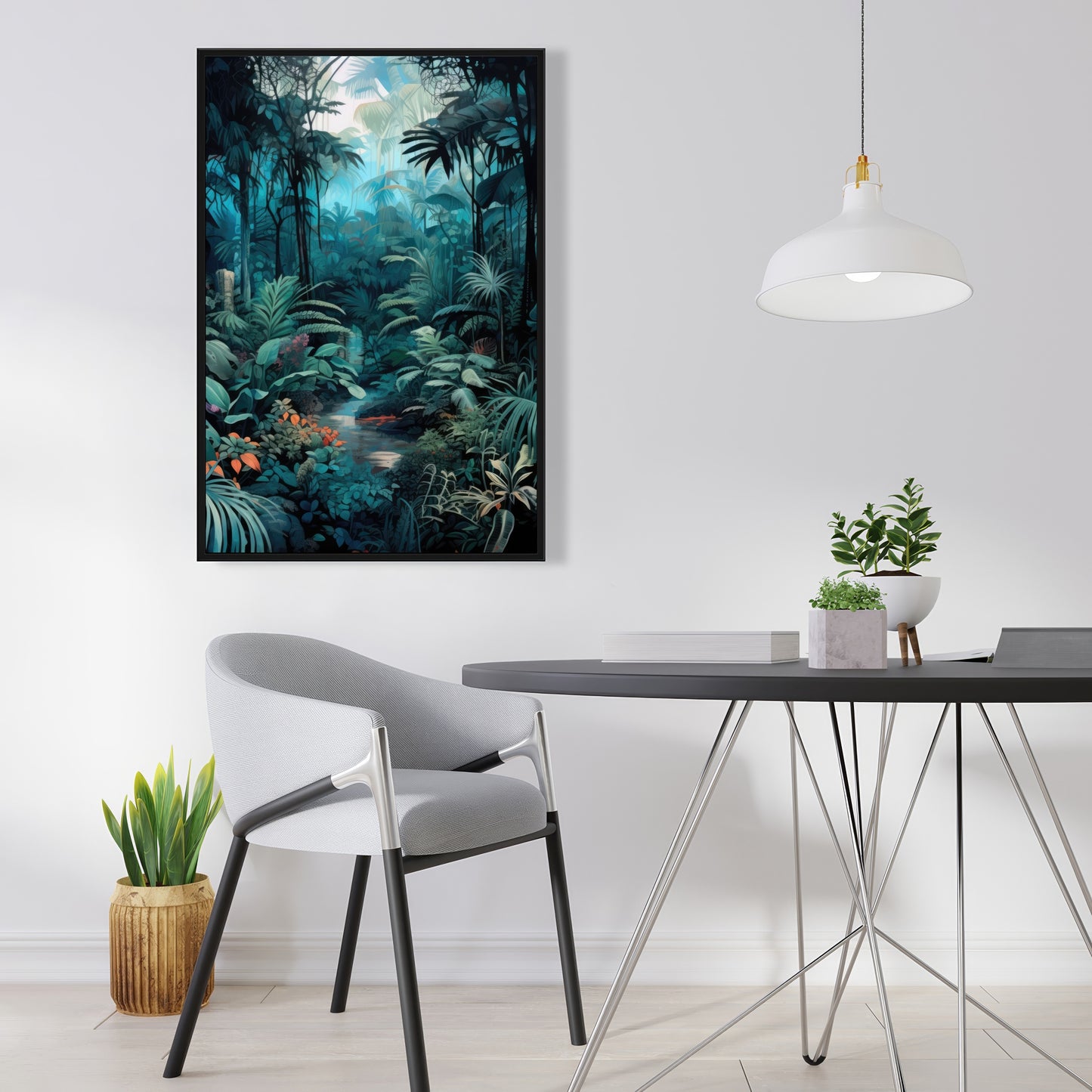 Deep in the Jungle - Blue Framed Canvas for Home Decor