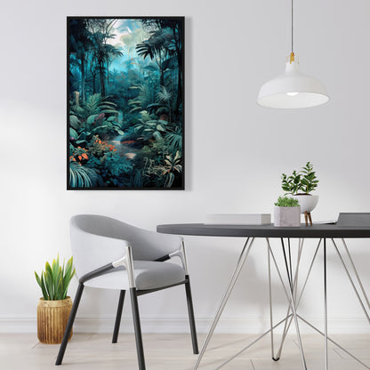 Deep in the Jungle - Blue Framed Canvas for Home Decor