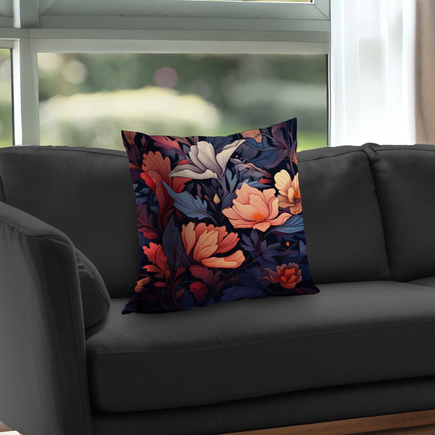 Blooming Uninterrupted Orange Poly Twill Throw Pillow |