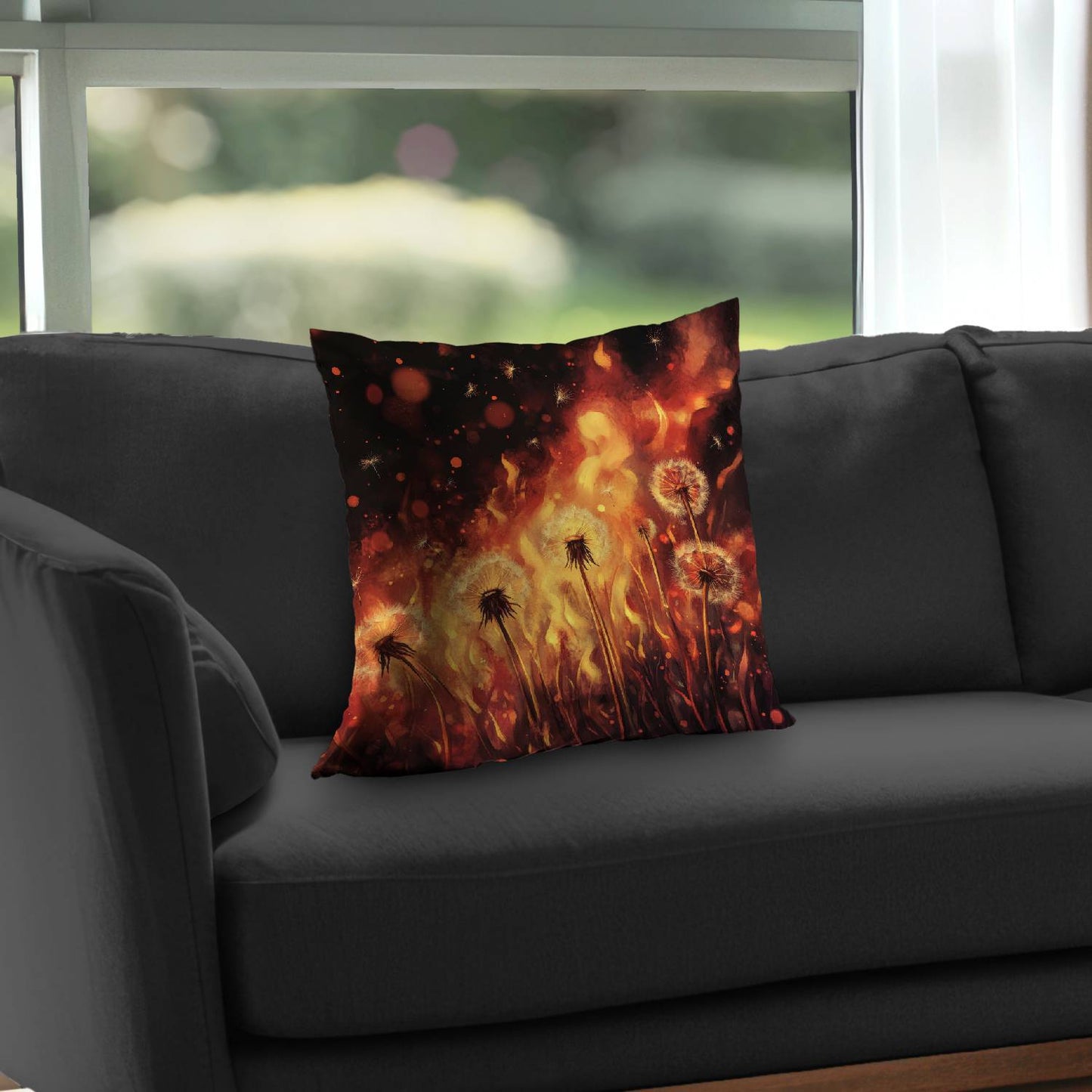 Dandy Fire Poly Twill Throw Pillow | Stylish Home Decor