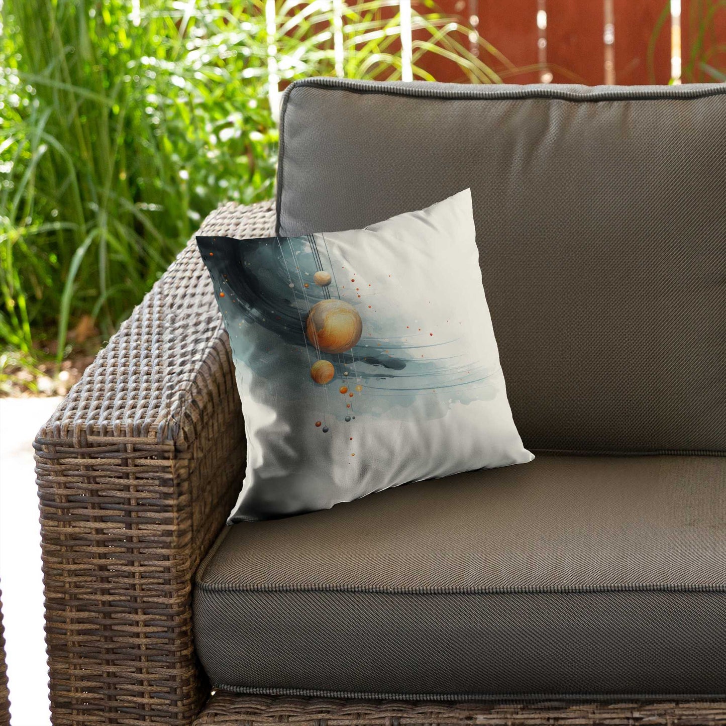 Coussin décoratif en sergé de polyester à motif planètes suspendues | Accessoire de décoration intérieure