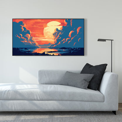 Orange and blue - 36"x36" Framed canvas