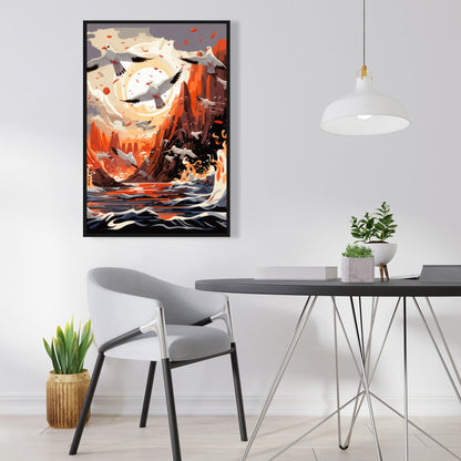 The Escape - Blue Framed Canvas Home Decor Art Piece