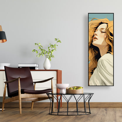Flowing Hair - Beige Framed Canvas for Home Decor | Elegant Art