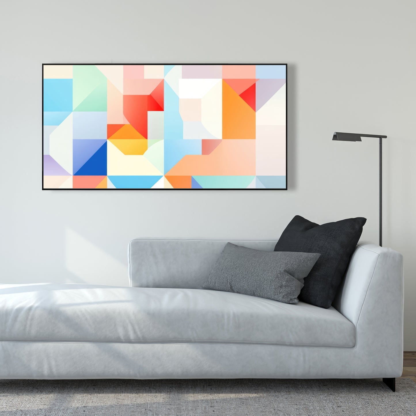 Geometric Cadence - Blue Framed Canvas for Home Decor