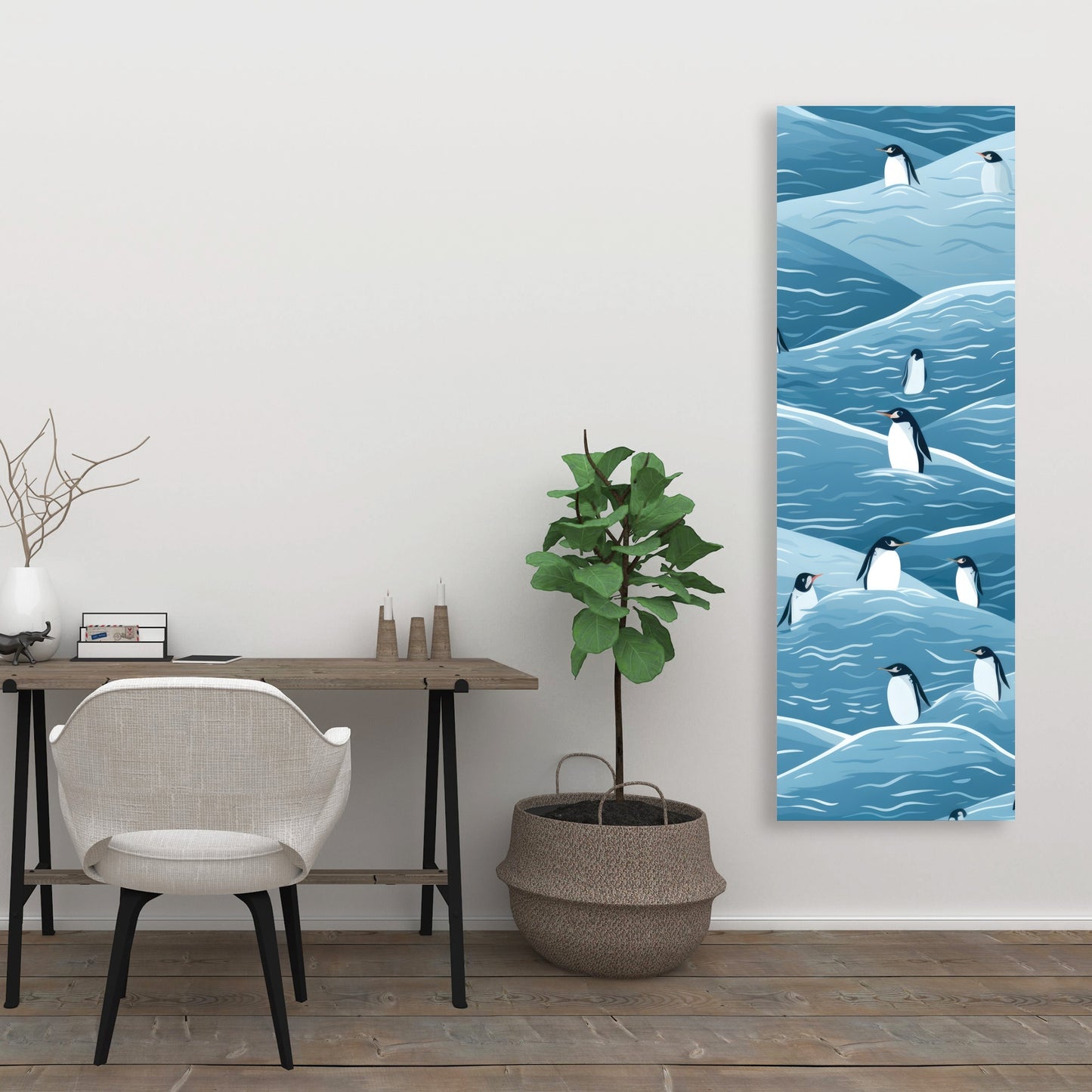 Penguins Wandering - Black Canvas Art for Home Decor