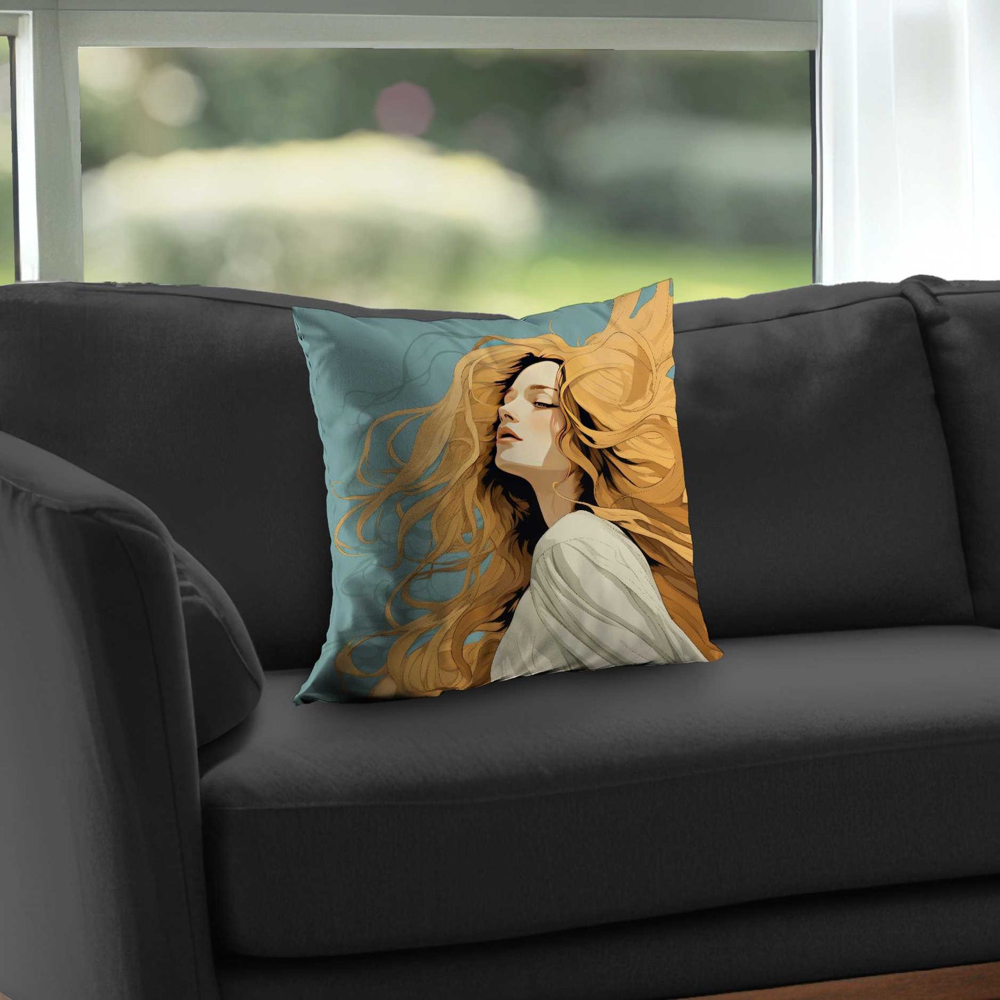 Coussin décoratif en sergé de polyester à motif de cheveux flottants - Décoration d'intérieur élégante