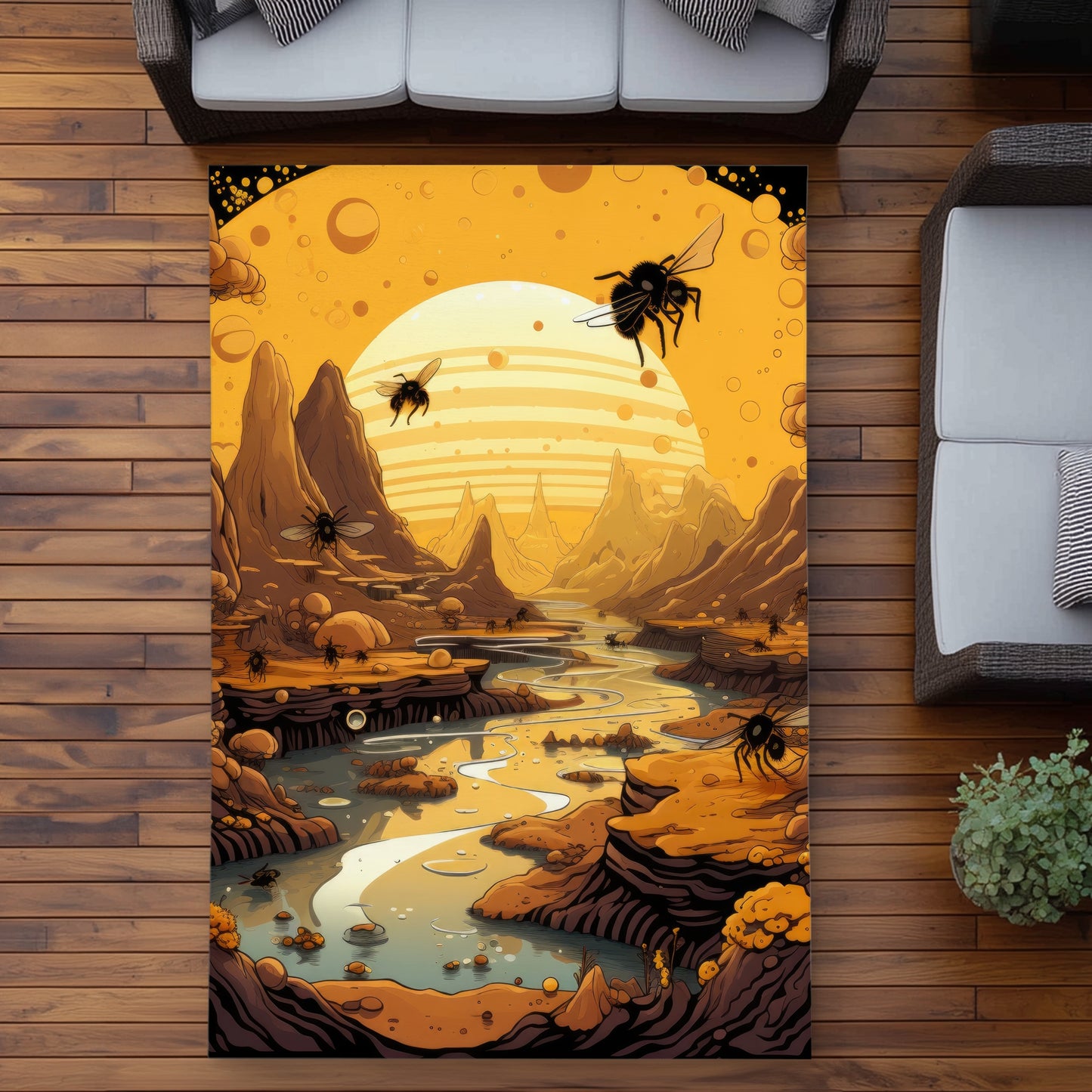 Hive Mind Orange Outdoor Area Rug | Stylish Home Decor