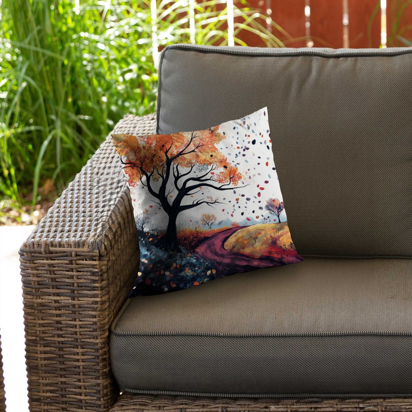 Blowing Leaves Poly Twill Throw Pillow | Home Decor Accent