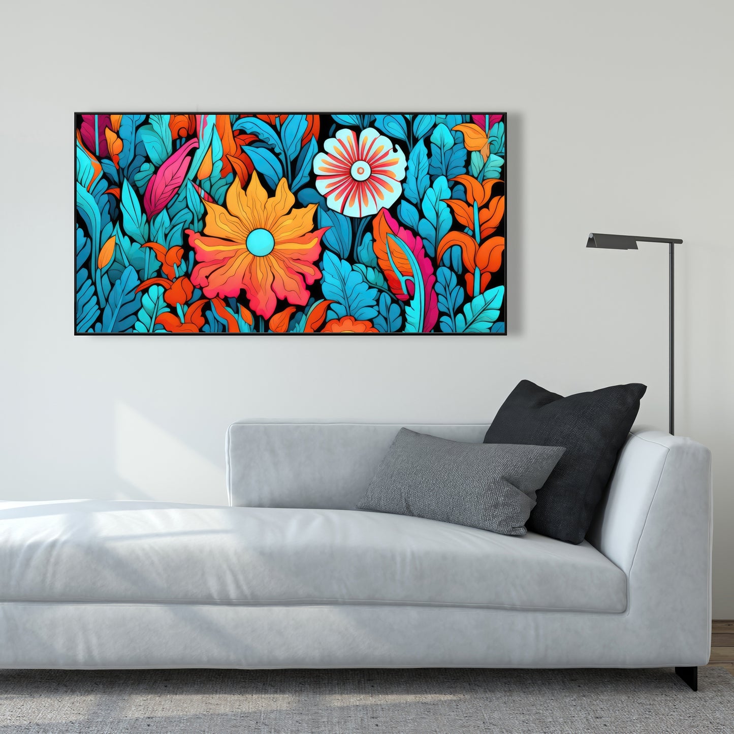 Floral Hues - Turquoise Framed Canvas for Home Decor