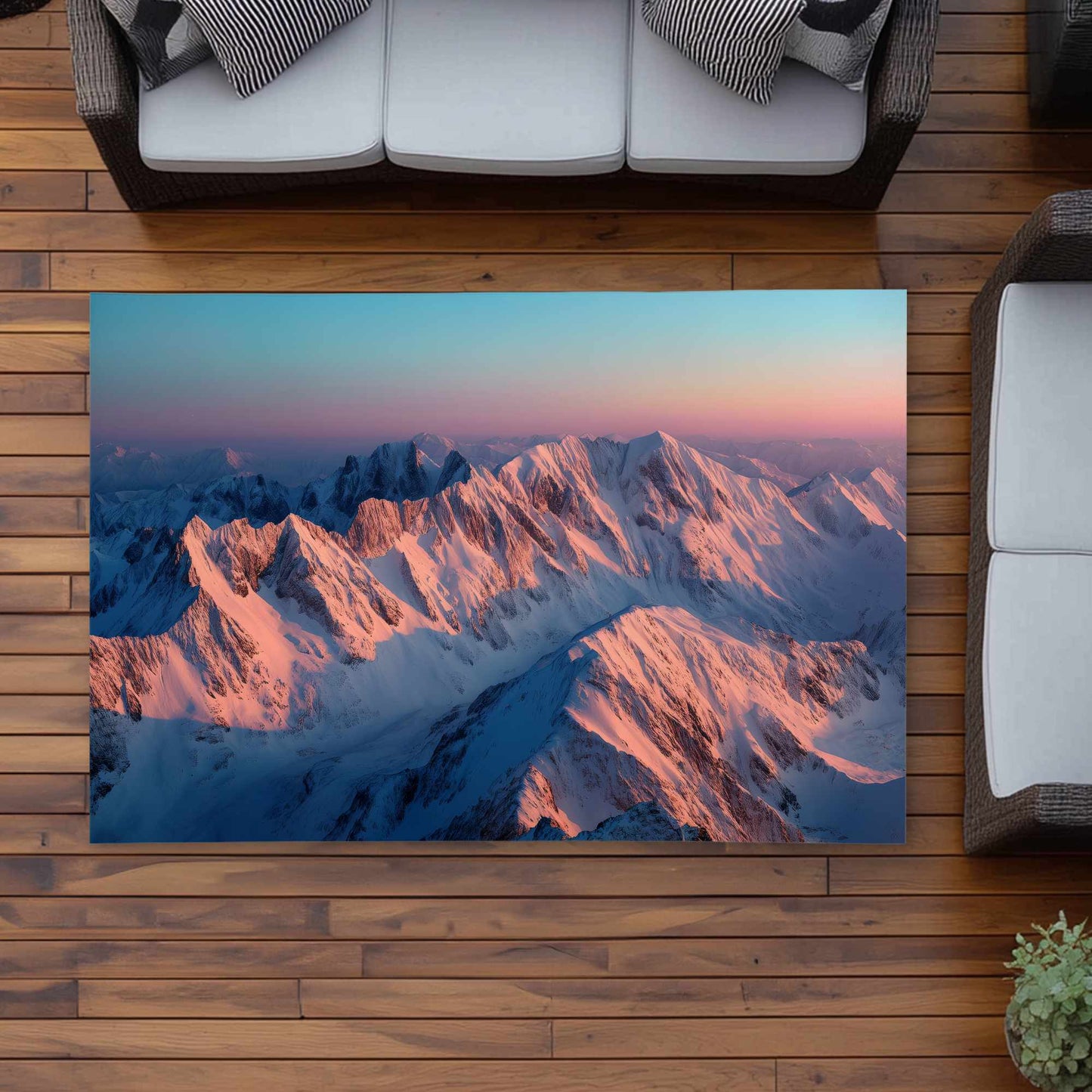 Tapis d'extérieur bleu Sunny Peaks | Design élégant