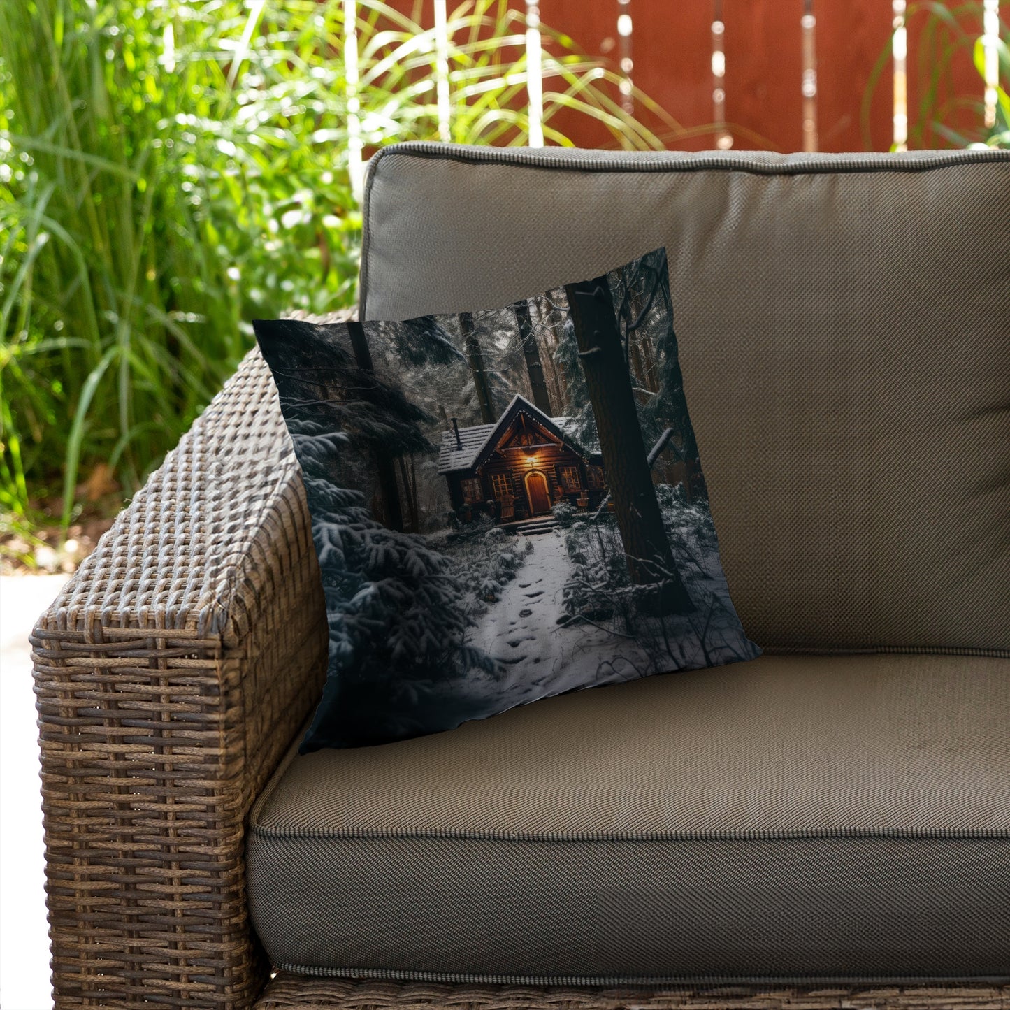 The lone cabin - White poly twill throw pillow insert | Home Decor