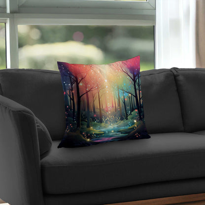 Magical forest Pink poly twill throw pillow | Home insert