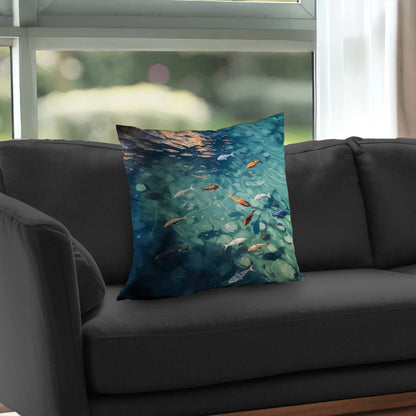Garniture de coussin en sergé de polyester bleu Caustic Fish