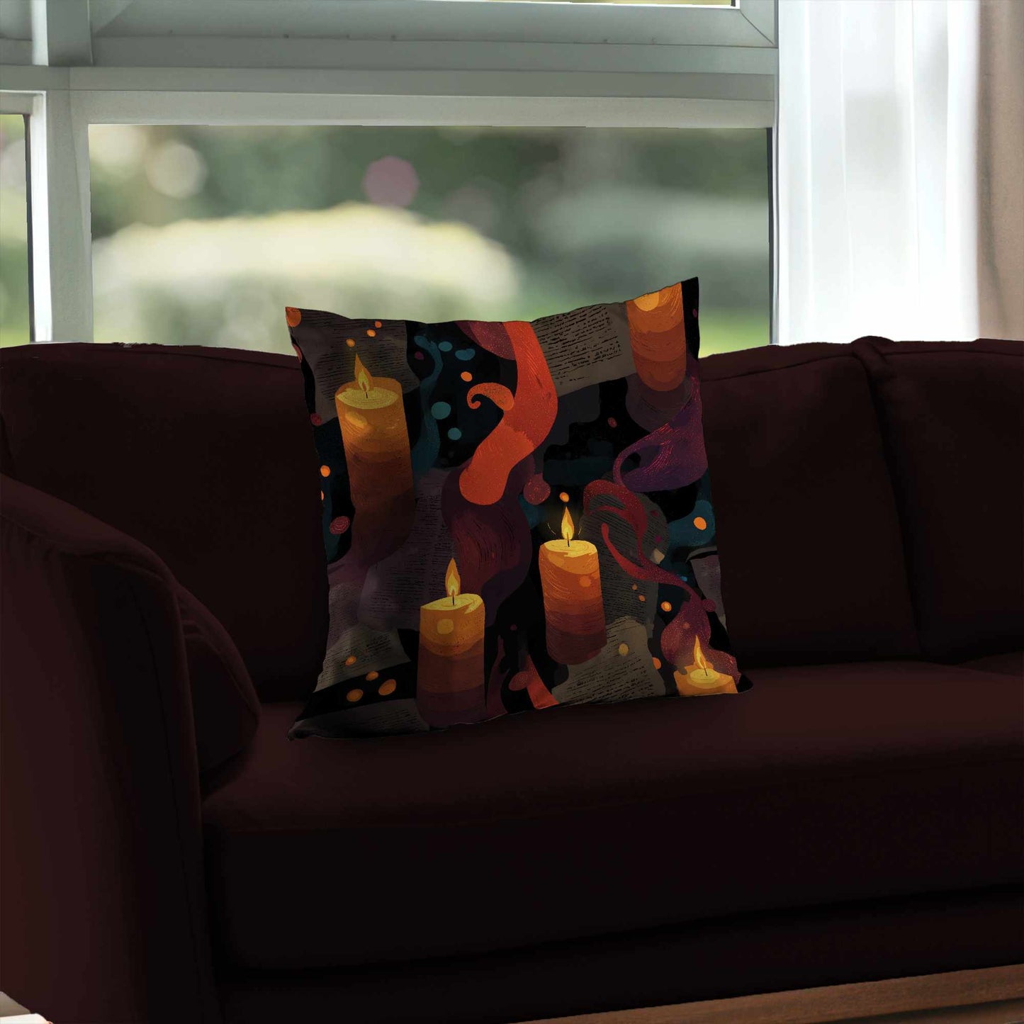 Coussin décoratif en sergé polyester polyvalent avec motif "Whispers in Flame"