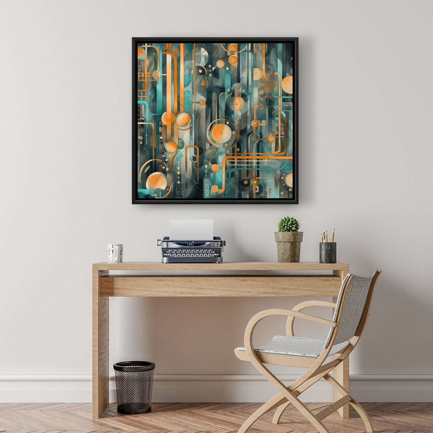 Astrological Machinery - Orange Framed Canvas for Home Decor