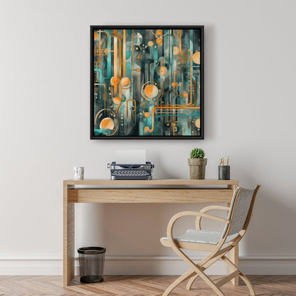 Astrological Machinery - Orange Framed Canvas for Home Decor