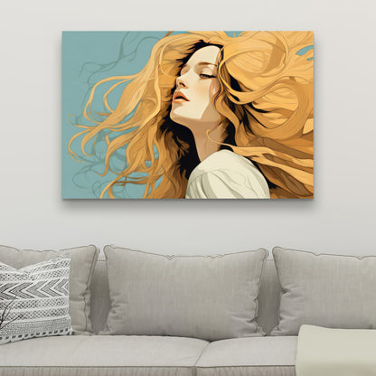Flowing Hair - Turquoise Canvas Wall Art for Home Decor