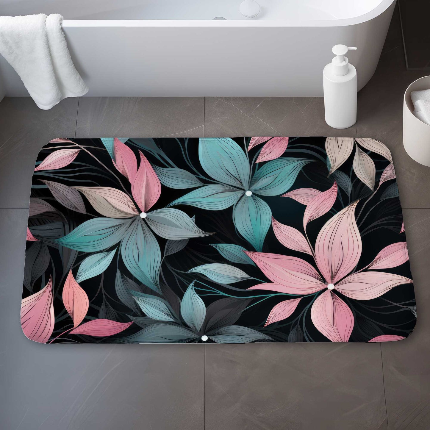 Desaturated Flowers Pink Bath Mat - Stylish Decor Accent