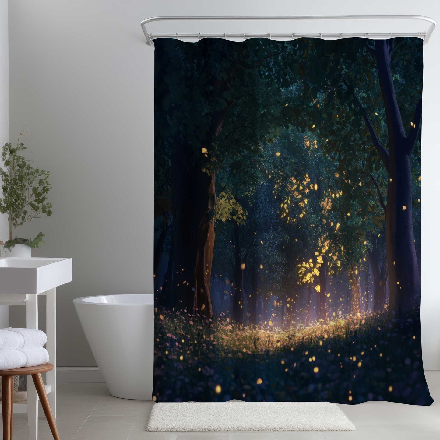 Rideau de douche Feuilles Lumineuses - Accent décoratif élégant pour la maison