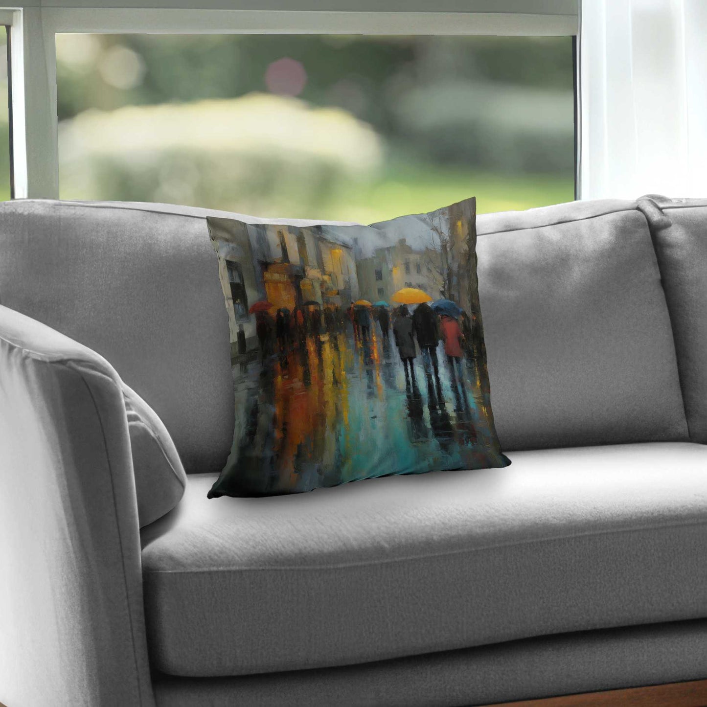 Rainy Day Poly Twill Throw Pillow - Cozy Home Decor Accent