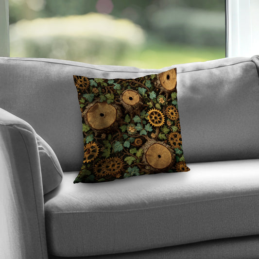 Hiding Gears Poly Twill Throw Pillow | Stylish Home Decor